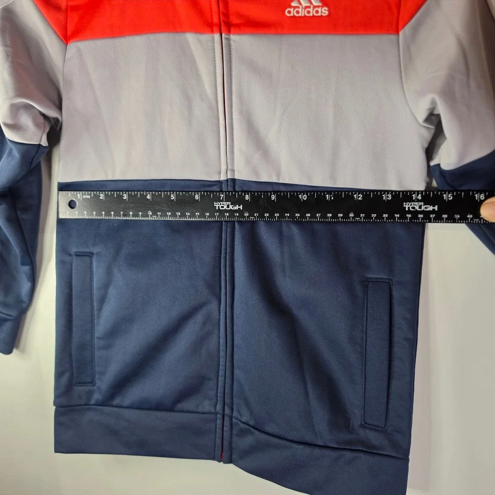 Adidas Boys Size 7 Colorblock Track Jacket Full Zip Red Grey Navy Blue Sweatshrt